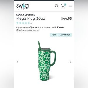 Swig Life Lucky Leopard Shamrock 30oz Mega Mug in Green